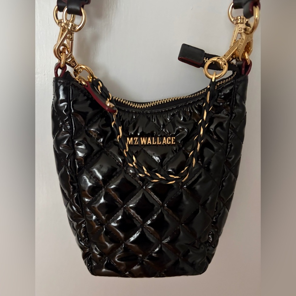 MZ Wallace Black Quilted Patent Leather Crossbody Bag